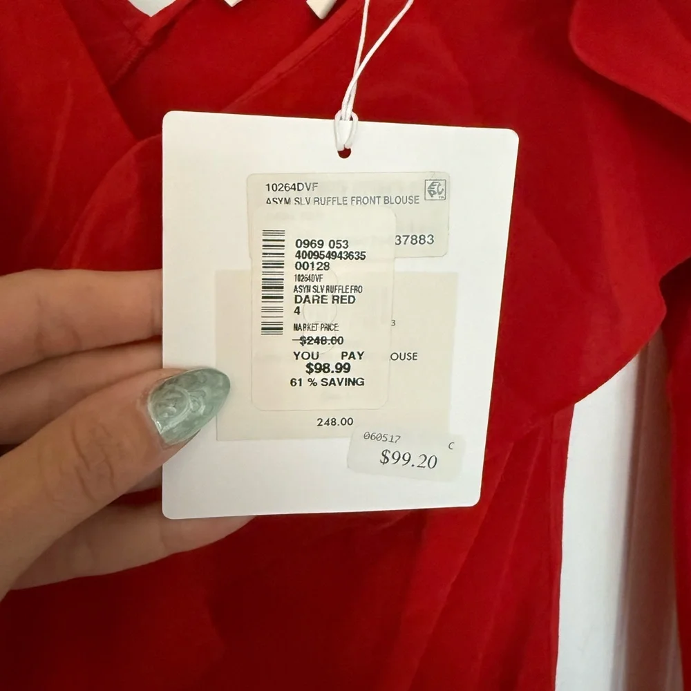 NWT Diane Von Furstenberg One-Shoulder Red Ruffle Blouse Top 4 - Picture 3 of 6